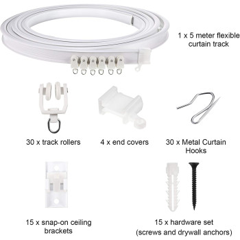 Jetec Bendable Ceiling Curved Curtain Track Flexible Ceiling Curtain Mount Soft Windows Curved Track For Curtain Rail With Track Curtain System Bed Curtains, Ceiling Track White