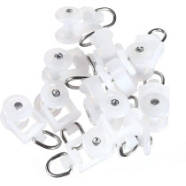 Juvielich 80Pcs Curtain Glider Hooks 0.45" Dia Curtain Track Rollers Twin Wheeled Carriers Drapery Mute Wheel Rollers Hook Ball Pulley Rail Sliding Glider Plastic White