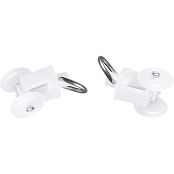 Juvielich 80Pcs Curtain Glider Hooks 0.45" Dia Curtain Track Rollers Twin Wheeled Carriers Drapery Mute Wheel Rollers Hook Ball Pulley Rail Sliding Glider Plastic White