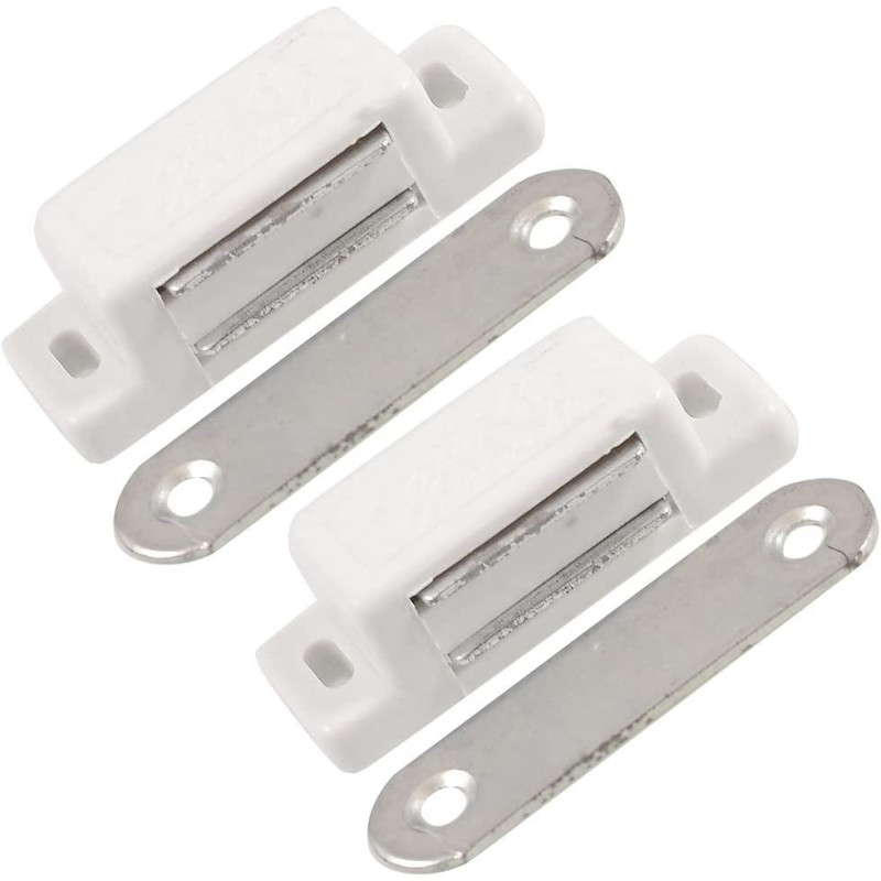L-FENG-UK 2 X White Plastic Shell Metal Plate Cabinet Door Cupboard Magnetic Catch 1.9"