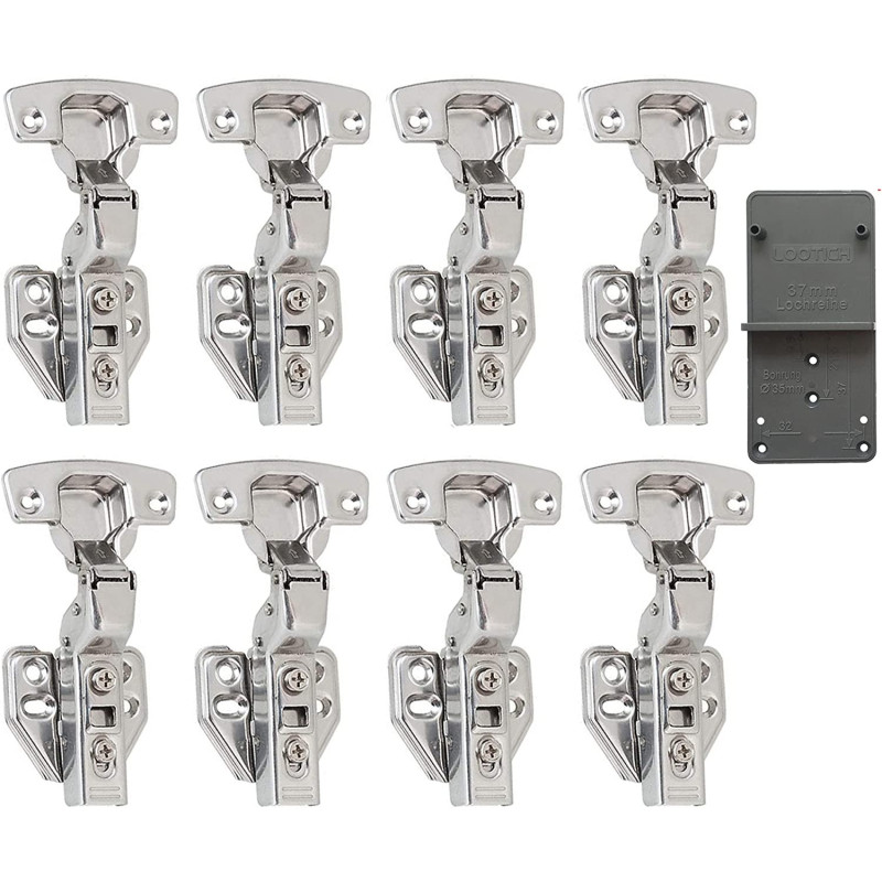 LOOTICH 110 Deg Kitchen Units Concealed Cabinet Door Mute Hinges 35Mm Soft Close Inset And Embed Mounting 8 Pieces (Include Drilling Jig)
