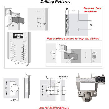 LOOTICH 110 Deg Kitchen Units Concealed Cabinet Door Mute Hinges 35Mm Soft Close Inset And Embed Mounting 8 Pieces (Include Drilling Jig)