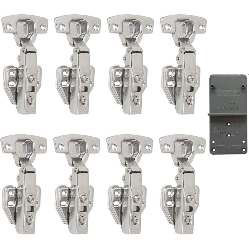 LOOTICH 110 Degree Kitchen Cabinet Cupboard Wardrobe Door Standard Hinges With Integrated Soft Closing Mechanism Full Overlay Straight Arm With Drilling Template Pack Of 8