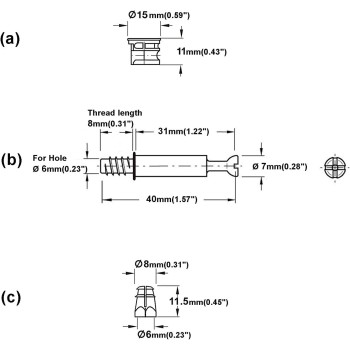 LOOTICH Fixing Screw Eccentric Cam O15Mm And Bolts Fitting Dowels M6X40Mm With Pre-Inserted Nuts M6 For Flat Pack Furniture Cabinet Locking Connecting (34 Set)