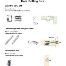 LOOTICH Fixing Screw Eccentric Cam O15Mm And Bolts Fitting Dowels M6X40Mm With Pre-Inserted Nuts M6 For Flat Pack Furniture Cabinet Locking Connecting (34 Set)