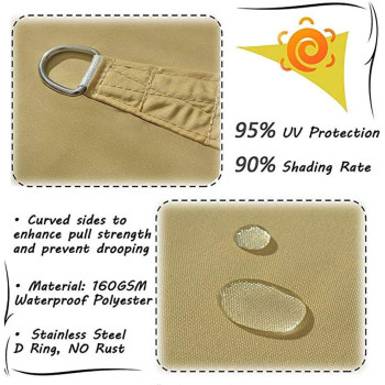 LZQpearl Triangle Lwlei Sun Shade Sail, Outdoor Swimming Pools Garden Patio, Waterproof 98% Anti-Uv Lwlei Sunscreen Awning Canopy, Various Sizes, Easy Clean Beige