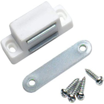 Merriway Bh00396 (4 Pcs) Heavy Duty Magnetic Cupboard Cabinet Door Catches, White Small 43 X 18 Mm With Single Plate And Screws, 6 Kg Pull Strength - Pack Of 4 Pieces