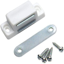 Merriway Bh00396 (4 Pcs) Heavy Duty Magnetic Cupboard Cabinet Door Catches, White Small 43 X 18 Mm With Single Plate And Screws, 6 Kg Pull Strength - Pack Of 4 Pieces