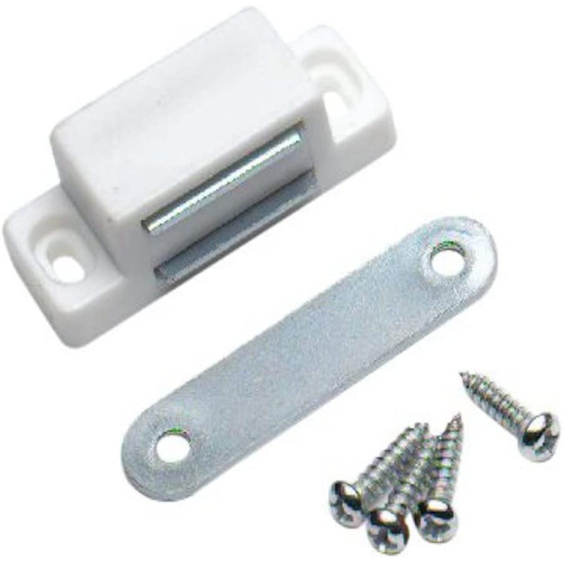 Merriway Bh00396 (4 Pcs) Heavy Duty Magnetic Cupboard Cabinet Door Catches, White Small 43 X 18 Mm With Single Plate And Screws, 6 Kg Pull Strength - Pack Of 4 Pieces