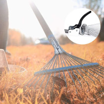 MYFT Adjustable Garden Rake Leaf, Durability Garden Leaf Rake For Lawns, Telescopic Rake Folding Rake, Yard Rake For Leaves, Metal Lawn Rake
