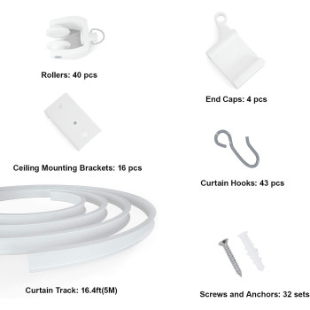 NeatiEase Ceiling Curtain Track, Curved Curtain Rail, Flexible Curved Ceiling Track For Curtains, Room Divider, Rv Curtain, Shower Curtain, Hospital Curtain Track System