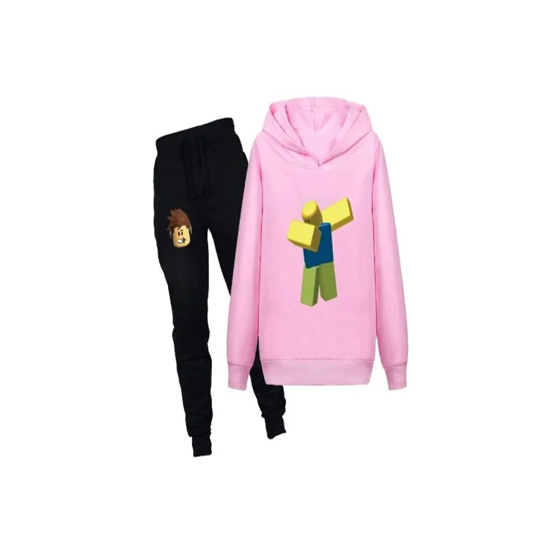 Roblox Kids Cartoon Printed Hoodie and Pants Set, Black/Light Pink