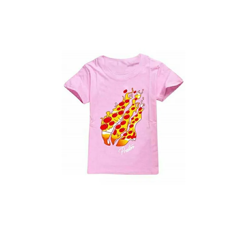 Generic Preston Playz Gamer Flame Printed Round Neck Short Sleeve Pink T-shirt for Kids