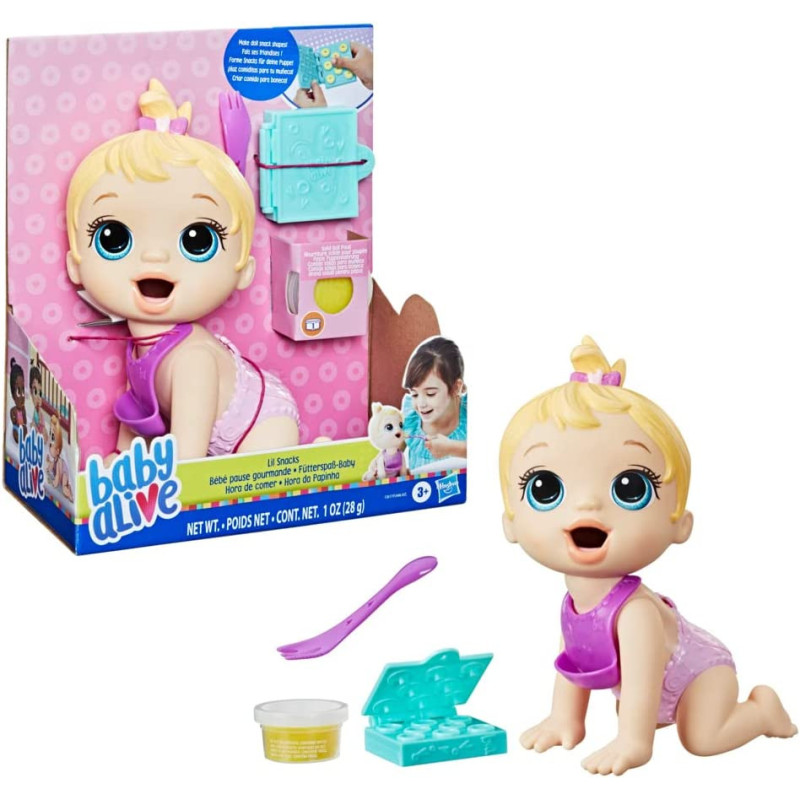 Baby Alive Lil Snacks Doll, Eats And "Poops," 8-Inch Baby Doll With Snack Mold, Toy For Kids Ages 3 And Up, Blonde Hair