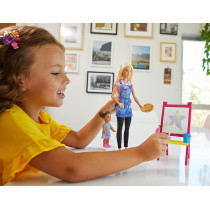 Barbie Art Teacher Playset With Blonde Doll, Toddler Doll, Toy Art Pieces Gjm29