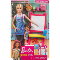 Barbie Art Teacher Playset With Blonde Doll, Toddler Doll, Toy Art Pieces Gjm29