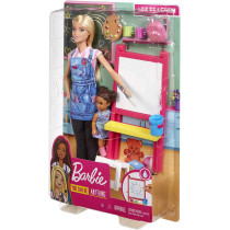 Barbie Art Teacher Playset With Blonde Doll, Toddler Doll, Toy Art Pieces Gjm29