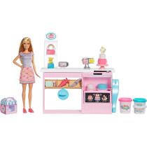 Barbie Cake Decorating Playset with Blonde Doll, Baking Counter and Toy Icing Pieces GFP59