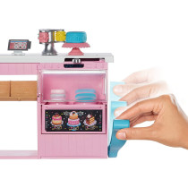 Barbie Cake Decorating Playset with Blonde Doll, Baking Counter and Toy Icing Pieces GFP59