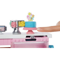 Barbie Cake Decorating Playset with Blonde Doll, Baking Counter and Toy Icing Pieces GFP59