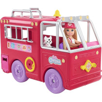 Barbie Chelsea Fire Truck Playset, Chelsea Doll (6 Inch), Fold Out Firetruck, 15+ Storytelling Accessories, Stickers, Ages 3 Years Old & Up