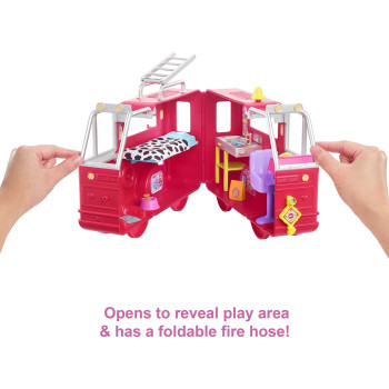 Barbie Chelsea Fire Truck Playset, Chelsea Doll (6 Inch), Fold Out Firetruck, 15+ Storytelling Accessories, Stickers, Ages 3 Years Old & Up