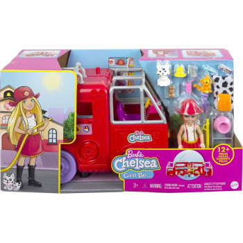 Barbie Chelsea Fire Truck Playset, Chelsea Doll (6 Inch), Fold Out Firetruck, 15+ Storytelling Accessories, Stickers, Ages 3 Years Old & Up
