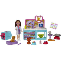 Barbie Chelsea Pet Vet Playset, Brunette Chelsea Doll, 4 Animal Figures, 18 Pet Vet Accessories, Great Gift for Ages 3 Years Old & Up, Mulicolor