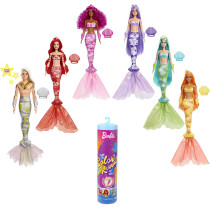 Barbie Color Reveal Mermaid Doll With 7 Unboxing Surprises: Metallic Blue With Rainbows: Water Reveals Full Look & Color Change: Gift For Kids 3 Years & Older Styles May Vary, Multi