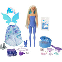 Barbie Color Reveal Peel Fairy Fashion Reveal Doll Set with 25 Surprises Including Blue Peel-able Doll & Pet & 16 Mystery Bags with Clothes & Accessories for 2 Fairy-Inspired Looks