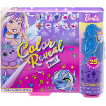 Barbie Color Reveal Peel Fairy Fashion Reveal Doll Set with 25 Surprises Including Blue Peel-able Doll & Pet & 16 Mystery Bags with Clothes & Accessories for 2 Fairy-Inspired Looks
