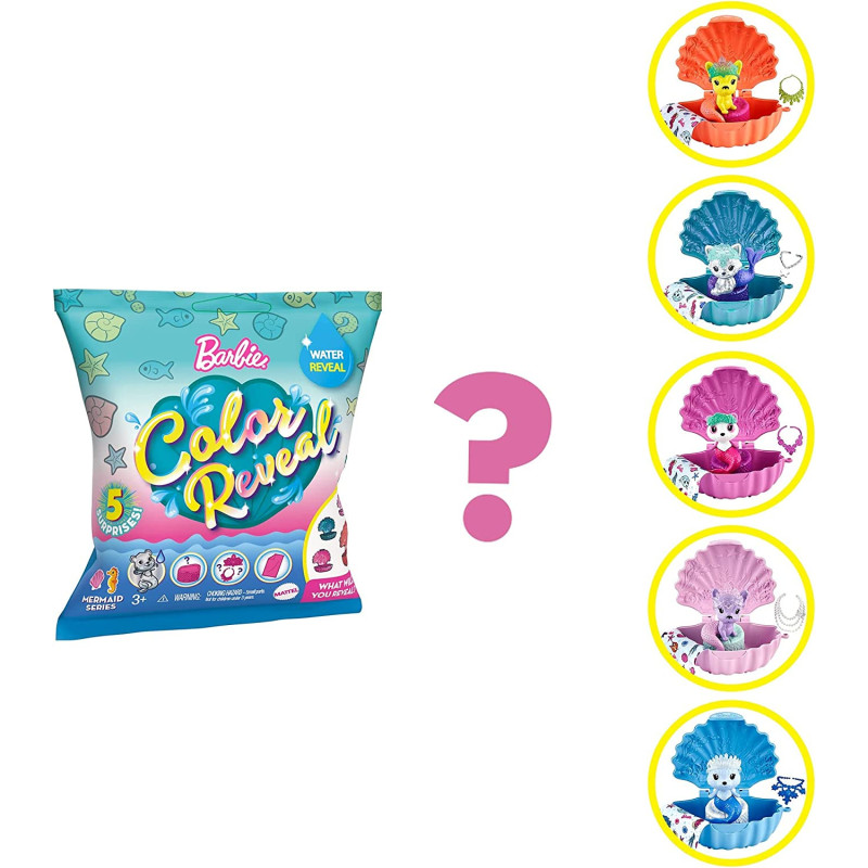 Barbie Color Reveal Pet Set in Shell-Shaped Case with 5 Surprises GTP74