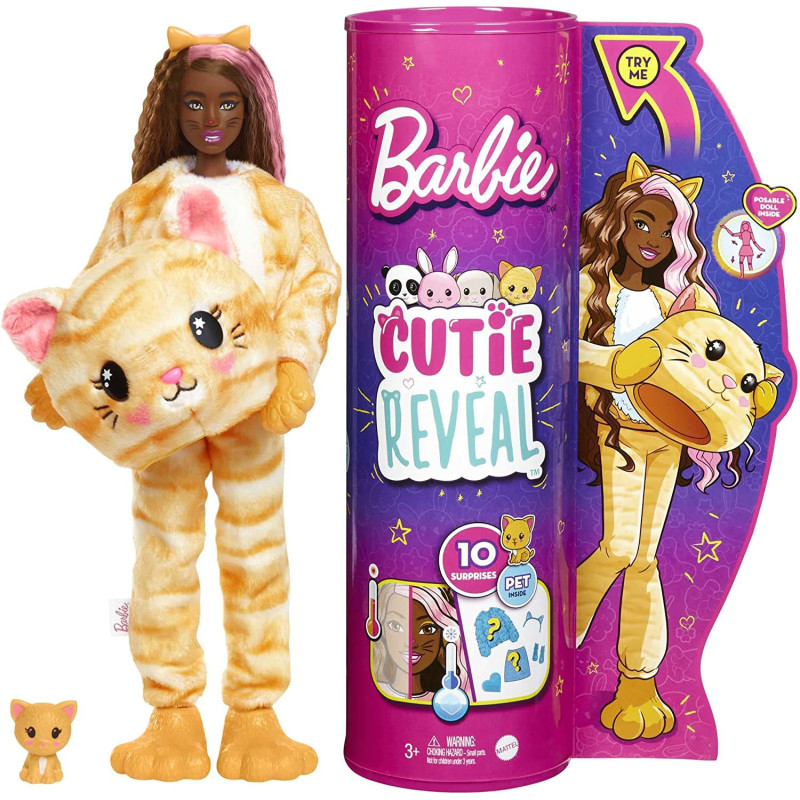 Barbie Cutie Reveal Dolls with Animal Plush Costume & 10 Surprises Including Mini Pet & Color Change, Gift for Kids 3 Years & Older, Multicolour1