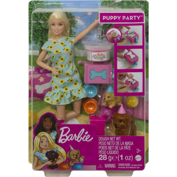 Barbie Doll And Puppy Party Playset With Puppies, Dough And Cake Mold, 3 To 7 Year Olds Gxv75