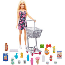 Barbie Doll and Supermarket Set, with Shopping Cart and 20 Pieces, 3 to 7 Year Olds GTK94