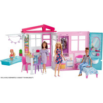 Barbie Dollhouse, Portable 1-Story Playset, With Pool, Multi-Colour Fxg54