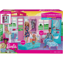 Barbie Dollhouse, Portable 1-Story Playset, With Pool, Multi-Colour Fxg54