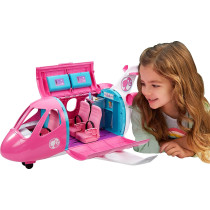 Barbie Dreamplane Transforming Playset with Reclining Seats and Working Overhead Compartments, Plus 15+ Pieces Including a Puppy and a Snack Cart, for Kids 3 Years Old and Up