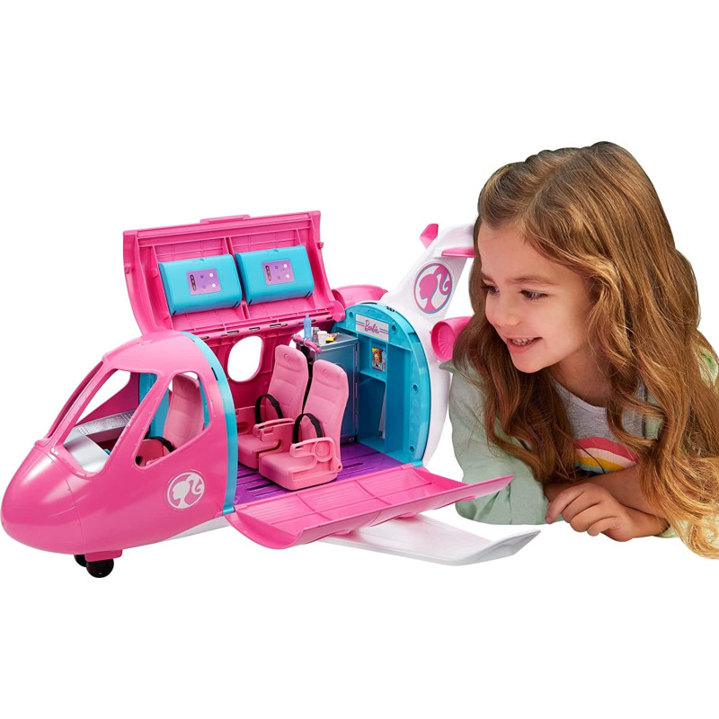 Barbie Dreamplane Transforming Playset with Reclining Seats and Working Overhead Compartments, Plus 15+ Pieces Including a Puppy and a Snack Cart, for Kids 3 Years Old and Up
