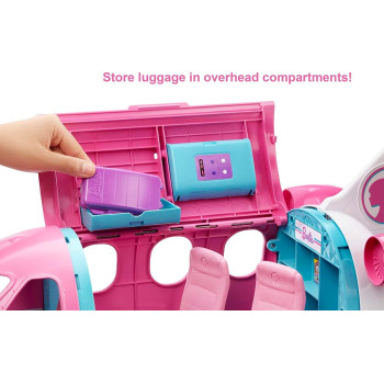Barbie Dreamplane Transforming Playset with Reclining Seats and Working Overhead Compartments, Plus 15+ Pieces Including a Puppy and a Snack Cart, for Kids 3 Years Old and Up