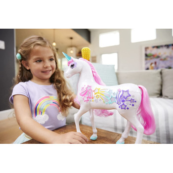 Barbie Dreamtopia Brush 'n Sparkle Unicorn with Lights and Sounds, White with Pink Mane and Tail GFH60