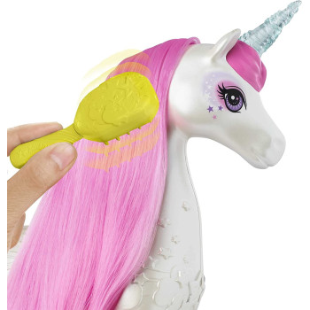 Barbie Dreamtopia Brush 'n Sparkle Unicorn with Lights and Sounds, White with Pink Mane and Tail GFH60
