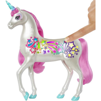 Barbie Dreamtopia Brush 'n Sparkle Unicorn with Lights and Sounds, White with Pink Mane and Tail GFH60