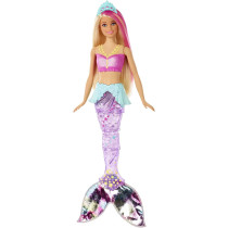 Barbie Dreamtopia Sparkle Lights Mermaid Doll with Swimming Motion and Underwater Light Shows, approx 12-inch with Pink-Streaked Blonde Hair GFL82