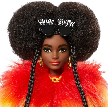 Barbie Extra Doll 1 In Furry Rainbow Coat With Pet Poodle, Brunette Afro-Puffs With Braids, Including 'Shine Bright' Sungl, Multiple Flexible Joints