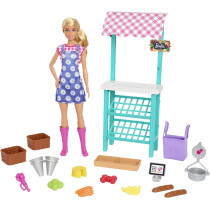 Barbie Farmers Market Playset, Doll (Blonde), Market Stand, Register, Vegetables, Bread, Cheese & Flowers, Great Gift for Ages 3 Years Old & Up