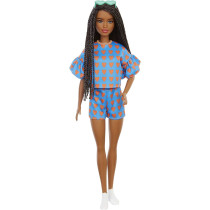 Barbie Fashionistas Dolls, Heart Print Matching Top & Short / Twisted Hairstyle, Toy For Kids 3 To 8 Years Old Grb63, Multi Colour