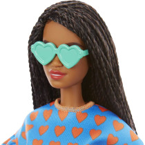 Barbie Fashionistas Dolls, Heart Print Matching Top & Short / Twisted Hairstyle, Toy For Kids 3 To 8 Years Old Grb63, Multi Colour