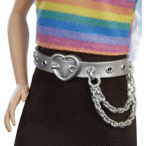 Barbie Fashionistas Dolls, Rainbow Striped Top / Black Skirt, Toy For Kids 3 To 8 Years Old Grb61, Multi Colour
