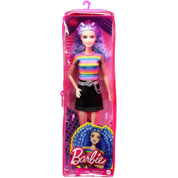 Barbie Fashionistas Dolls, Rainbow Striped Top / Black Skirt, Toy For Kids 3 To 8 Years Old Grb61, Multi Colour
